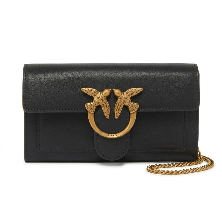 Pinko Damen Love ONE Wallet Liebe EINE GELDBÖRSE C Vitello SETA, Z99Q_Nero-Antique Gold
