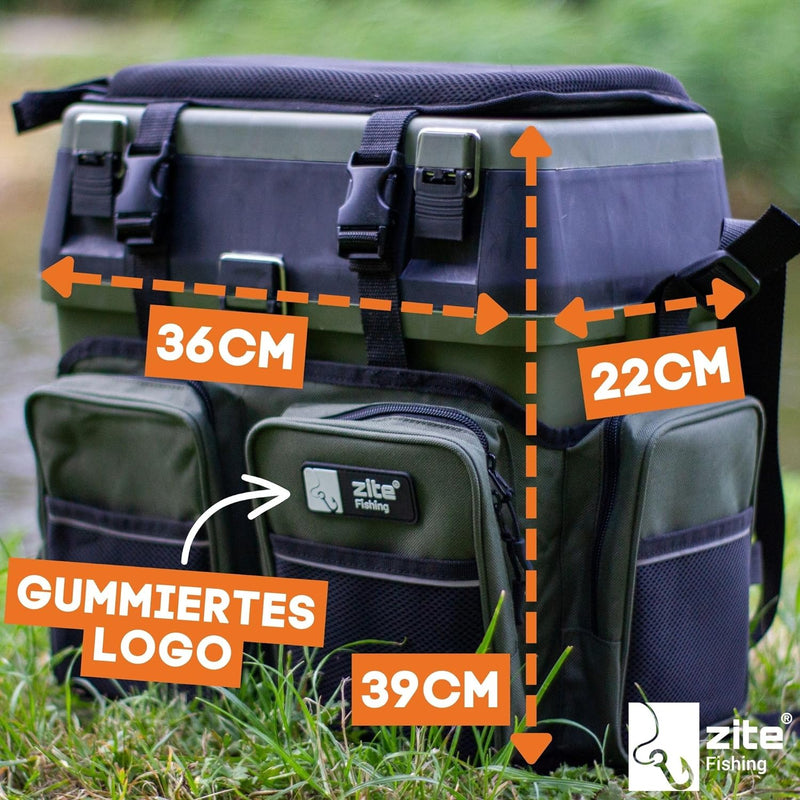 Zite Fishing Multi Angel-Koffer-Rucksack & Sitz-Kiepe in 1 - Inklusive 4 Tackle-Boxen für Angelzubeh