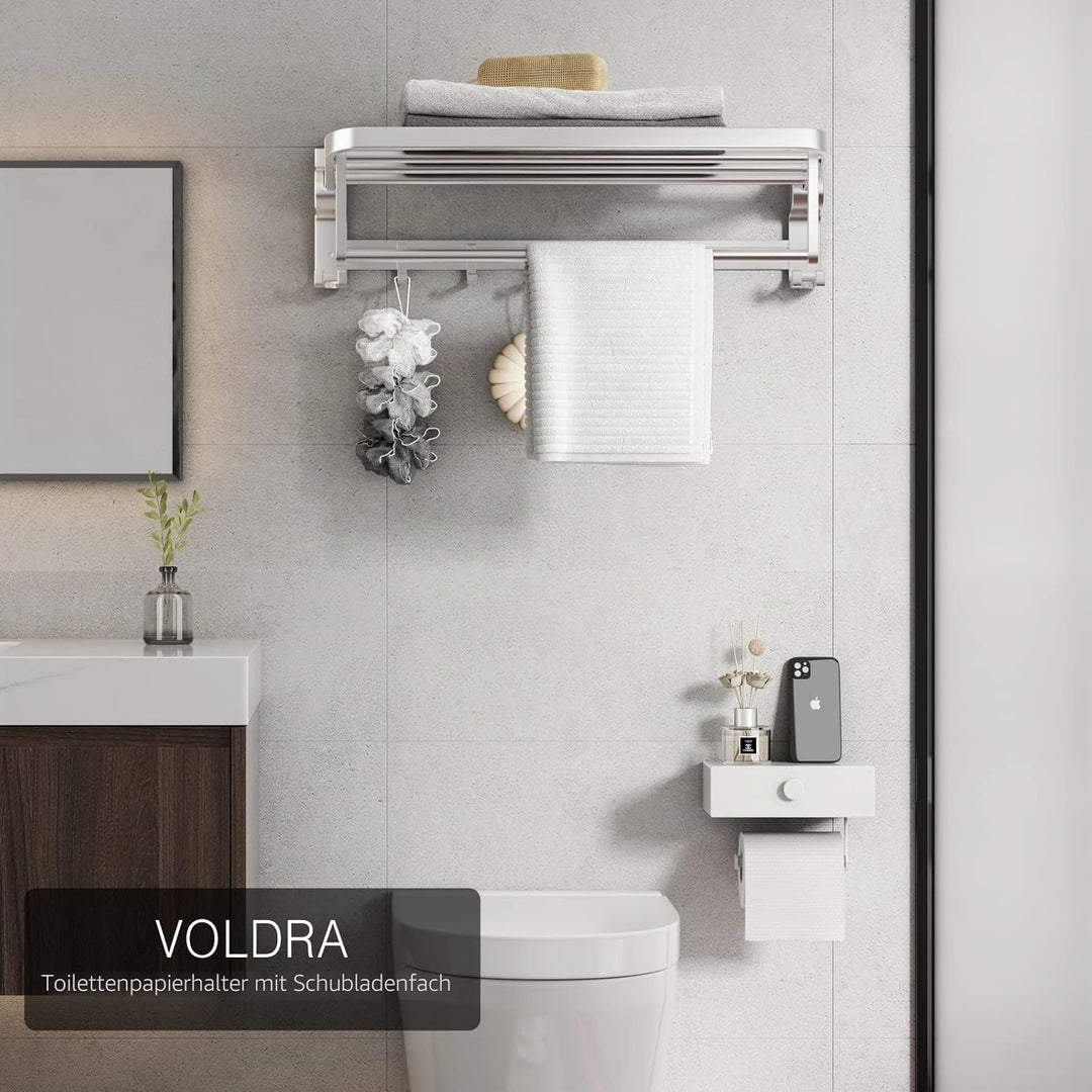 VOLDRA Toilettenpapierhalter Mit Feuchttücherbox, Klopapierhalter Ohne Bohren Klorollenhalter mit Ab