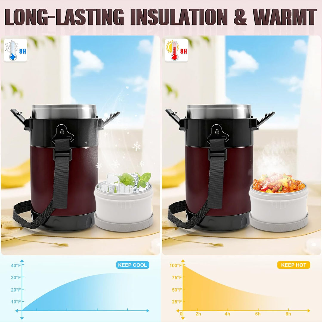 KATLKIU Thermobehälter Essen mit 4 Einzelnen Trennbehältern, Isolier-Lunchbox Edelstahl 2.6L, Auslau