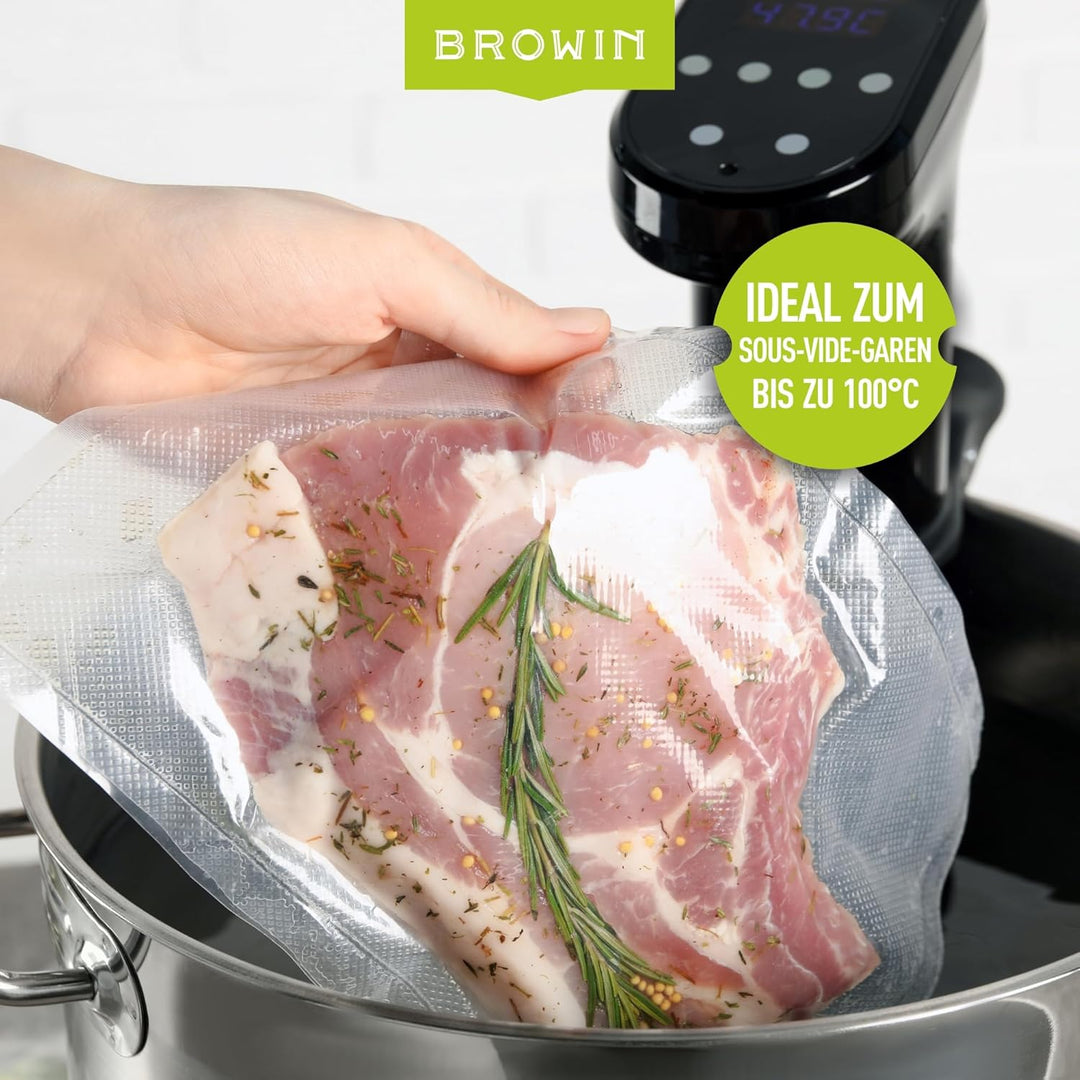 BROWIN® Molettierte Beutel für Vakuumiergerät 320634 | Hochwertige Vakuumbeutel für Lebensmittelverp