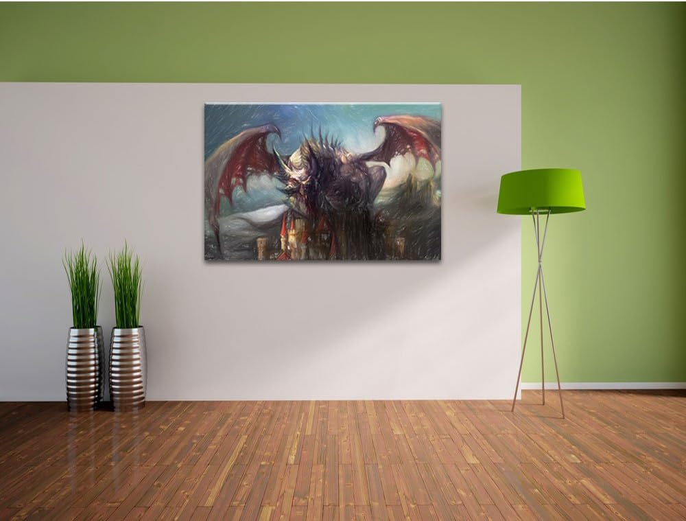 Pixxprint der Drache auf der Festung als Leinwandbild | Grösse: 100x70 cm | Wandbild | Kunstdruck |