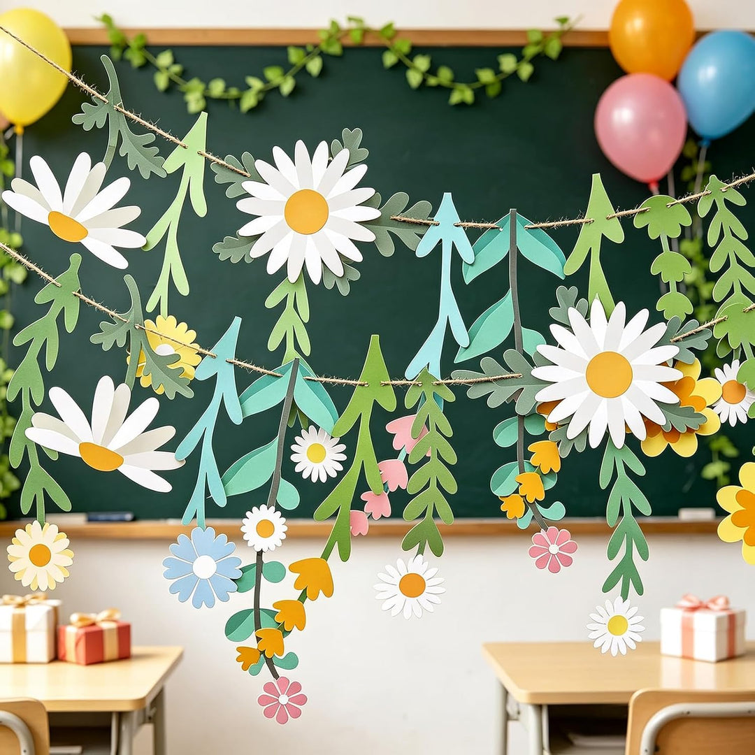Easy Joy Blumen Girlande,Wildblume Deko Banner, Blumen in vielen Farben Banner,Gänseblümchen Girland