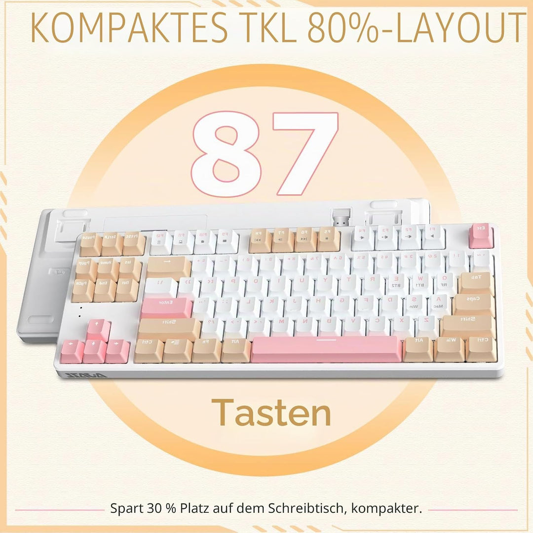 A.JAZZ AK871 Kabellose Gaming-Tastatur 75%, Bluetooth/2,4 GHz Wireless Dual-Modi, TKL 80% Mechanisch