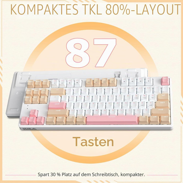 A.JAZZ AK871 Kabellose Gaming-Tastatur 75%, Bluetooth/2,4 GHz Wireless Dual-Modi, TKL 80% Mechanisch