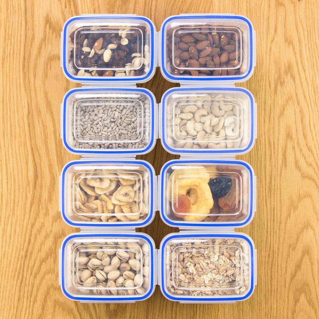 Grizzly Kunststoff Frischhaltedosen Set, 8x Vorratsdosen mit Deckel, rechteckig, stapelbar, bruch-,