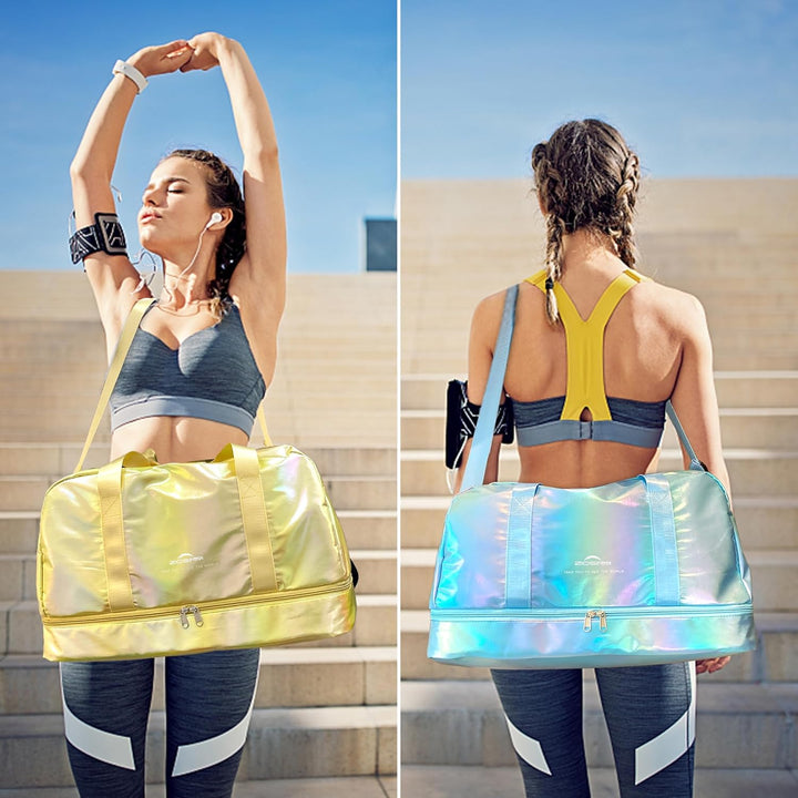 Sporttasche Damen, 40L Reisetasche Damen Weekender, Glitzer Sporttasche mit Schuhfach und Nassfach,
