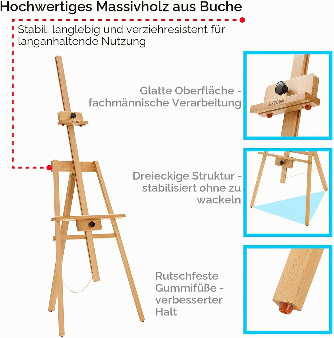 MEEDEN Kunst Malstaffelei: Staffelei aus massivem Buchenholz für Leinwände bis zu 109 cm – Künstlers