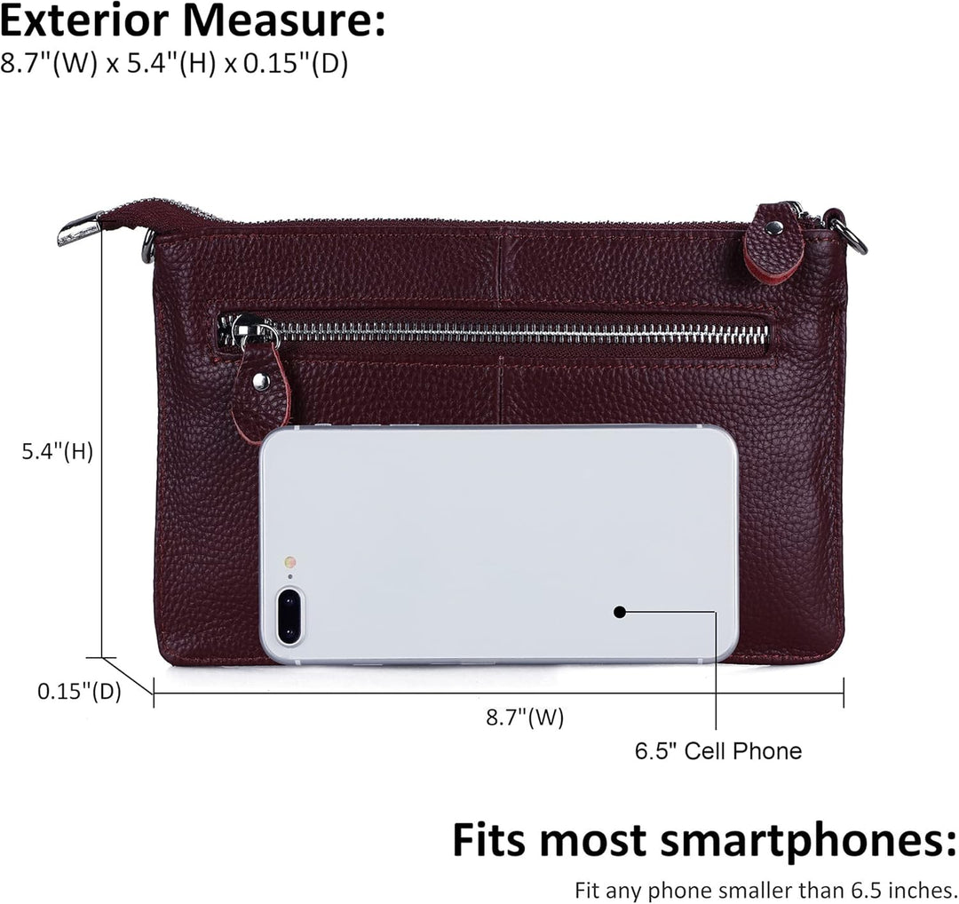 Befen Leder-Clutch, Geldbörse, kleine Umhängetasche für Damen Burgunderfarben, Burgunderfarben