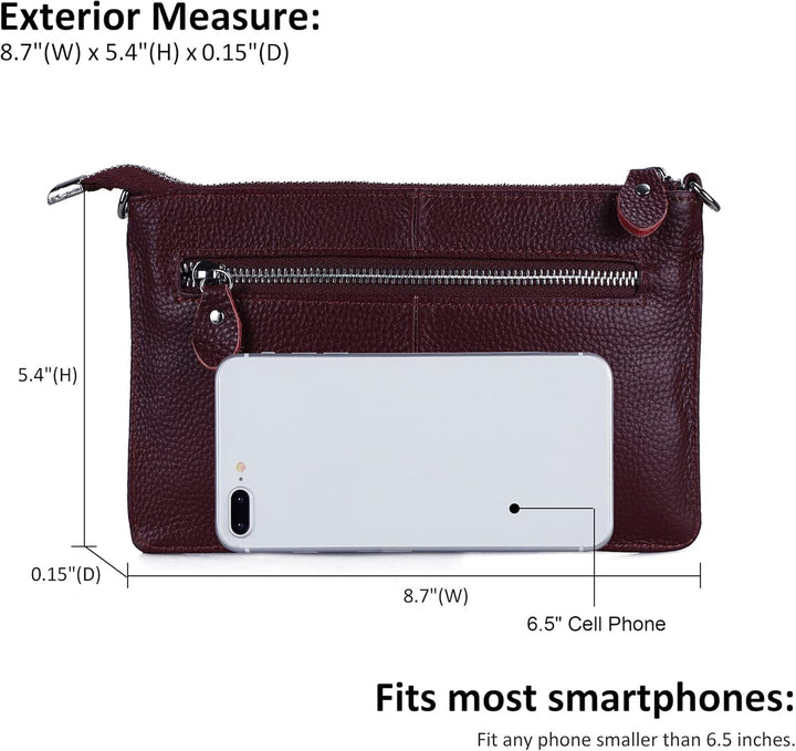 Befen Leder-Clutch, Geldbörse, kleine Umhängetasche für Damen Burgunderfarben, Burgunderfarben