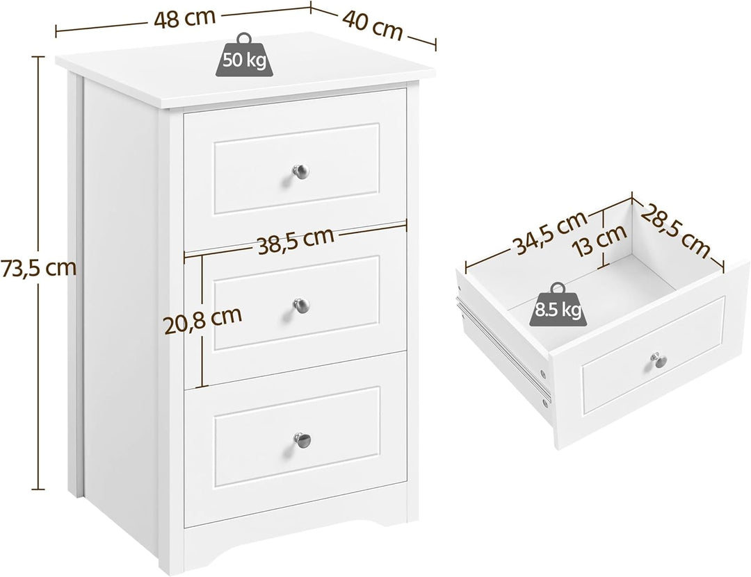 Yaheetech Nachtkommode mit 3 Schubladen moderner Nachttisch Nachtkonsole für Boxspringbett Nachtschr