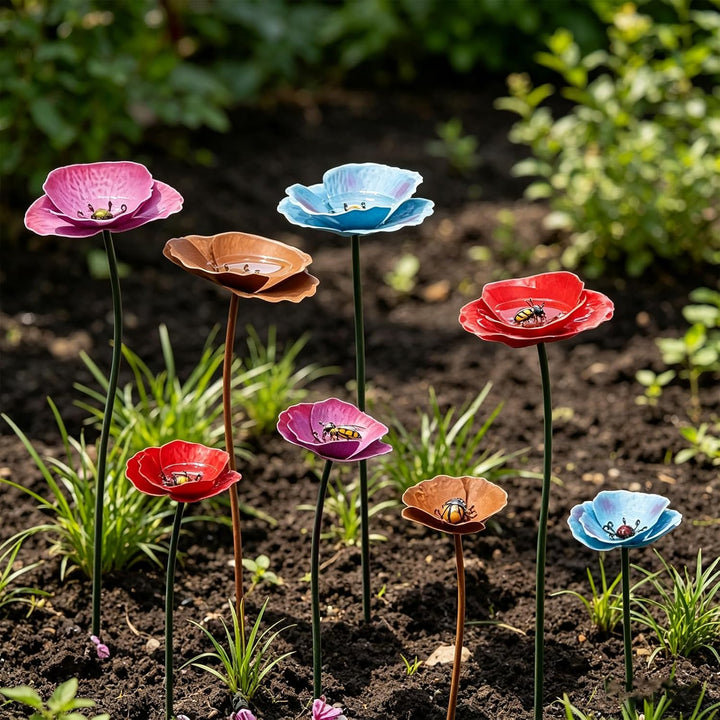 2 Stück Vogeltränke, 90-65cm Gartenstecker Metall Gartendeko, Vogeltränke Stehend Insektentränke für