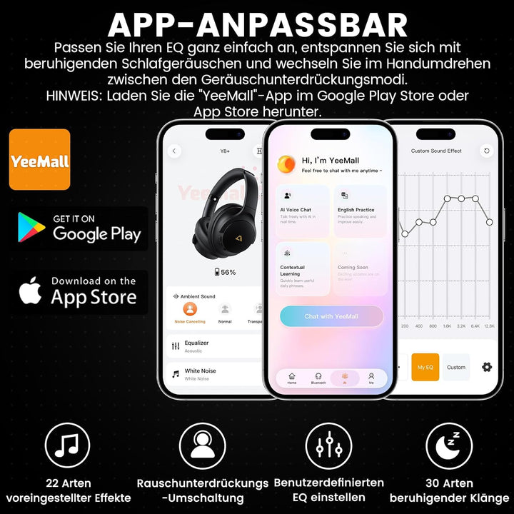 1Mii AI Y8+ Hybrid Active Noise Cancelling Kabellose Bluetooth 6.0 Kopfhörer, LDAC Hi-Res Audio, 100