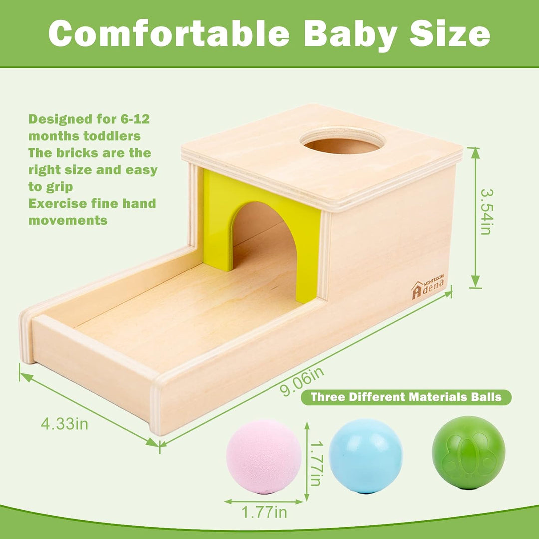 Adena Montessori Objektpermanenz Box mit Tablett, DREI Bällen, Montessori-Spielzeug für Babys ab 6–1