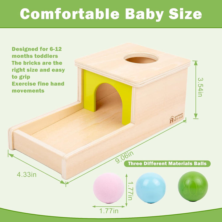 Adena Montessori Objektpermanenz Box mit Tablett, DREI Bällen, Montessori-Spielzeug für Babys ab 6–1