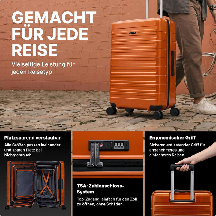 Eminent Voyager Kofferset 3-Teilig, Erweiterbar, Hartschalenkoffer, 4 Rollen, Leicht, TSA Schloss, H