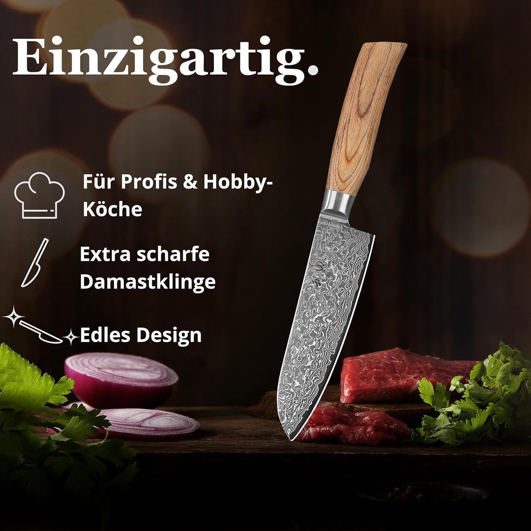 Wakoli EDIB Pro Damast Santokumesser 16,00 cm Klinge extrem scharf aus 67 Lagen mit VG10 Stahlkern I