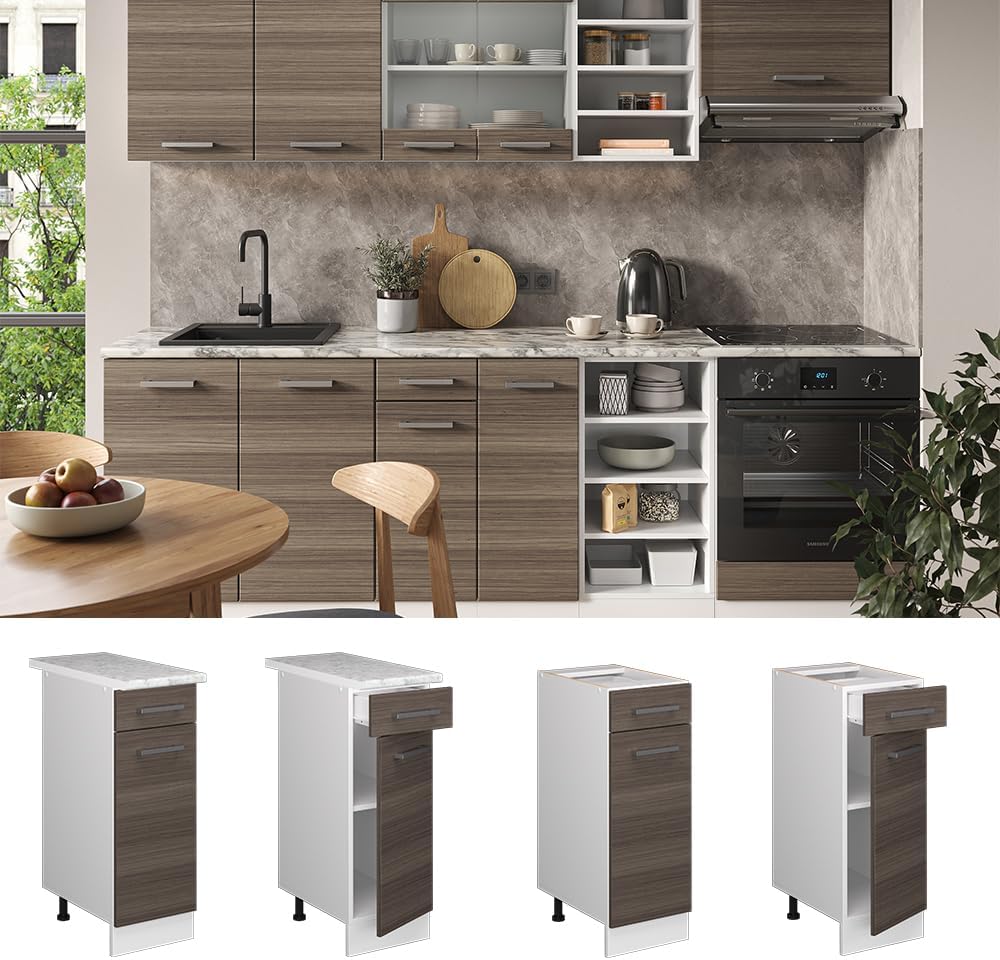 Vicco Küchenunterschrank R-Line, Grau/Weiss, 30 cm ohne Arbeitsplatte Grau Schubunterschrank 30 cm,