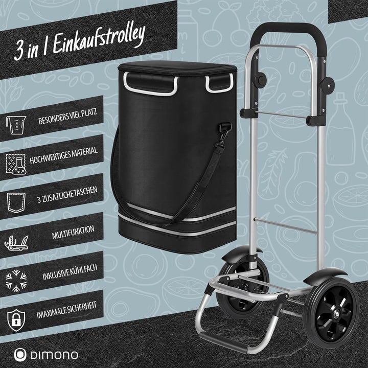 Dimono® Einkaufstrolley Rolltex Klappbarer 3 in1 Trolley zum Einkaufen; 56 Liter inkl. Kühlfach; Tra