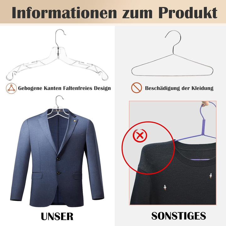 Kleiderbügel aus Kunststoff 42,5 cm, 12 Stück Klar, Hemden- und Blusenbügel Mit 360° Drehbaren Haken