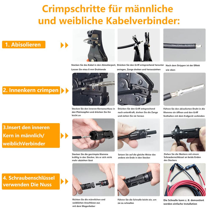 5Paare 10mm² Solar Stecker mit 2 Schraubenschlüsseln, Trisinger IP68 1500V PV Solarpanel Stecker, Vo