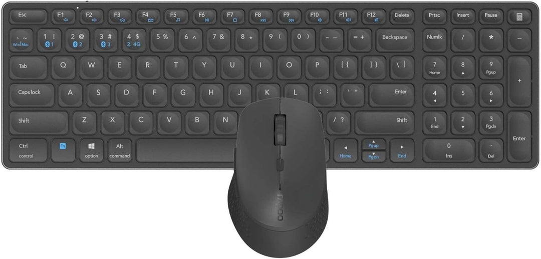 RAPOO | Kabellose Tastatur und Maus 9700M (QWERTY-Tastatur und ergonomische Bluetooth-Maus, kompatib