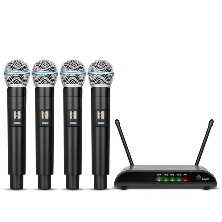 Depusheng R4-Pro Karaoke-Funkmikrofone, professionelles 4-Kanal-Handmikrofonsystem, dynamisches Meta