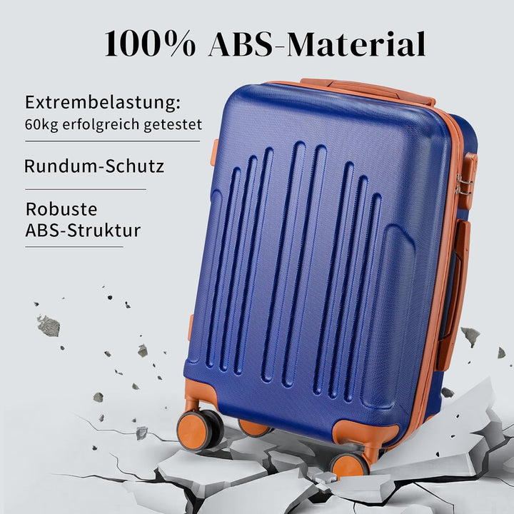 LALAHO Kofferset 5 teilig mit Kosmetikkoffer (Navy-Braun) | Hartschalen Koffer Set aus ABS, Reisekof