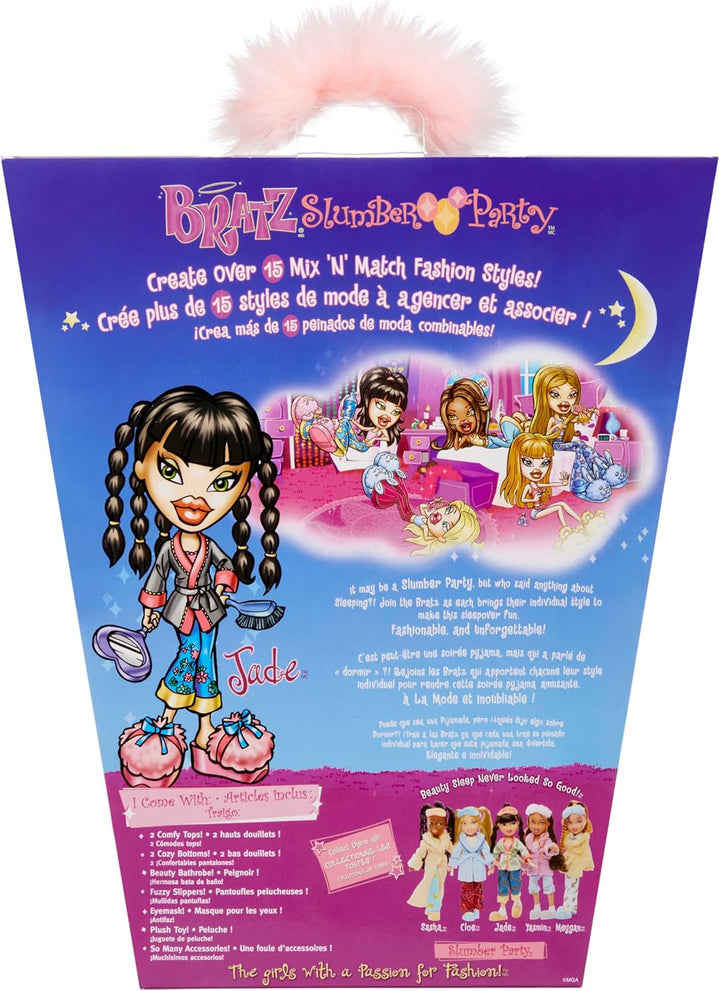 Bratz Slumber Party - Jade Modepuppe - Mit 2 Pyjama-Garnituren, Plüschtier und Accessoires - Für Kin