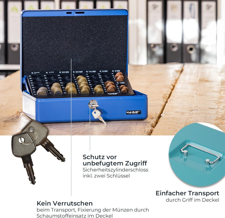 HMF 10015-24 Geldkassette Geldzählkassette 30 x 24 x 9 cm, Petrol, Petrol
