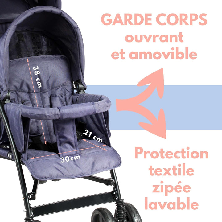 Bambisol Kinderwagen mit Doppelstock, kompakt, Regenschutz inklusive, Marineblau