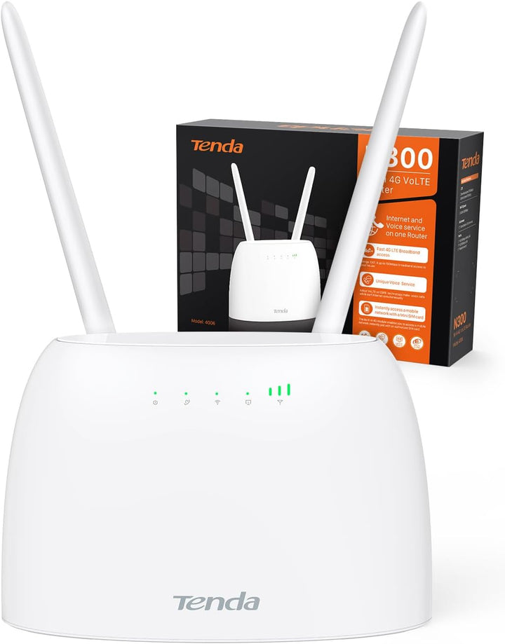 Tenda 4G06 4G VoLTE WLAN Router für SIM Karten (150 Mbit/s im Download, 50 Mbit/s im Upload, 300 Mbi
