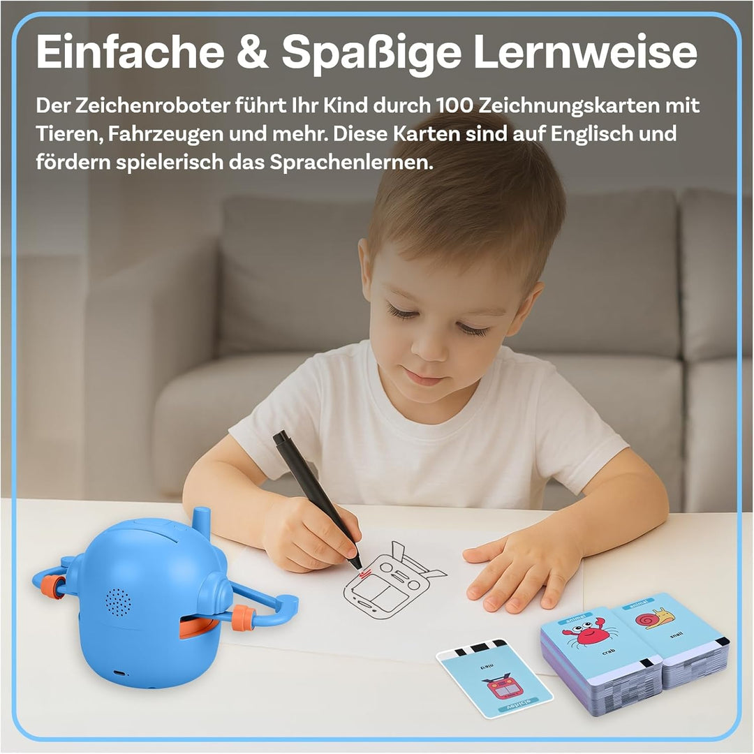 MMOBIEL Zeichenroboter für Kinder Interaktives Lernspielzeug mit 100 Zeichenkarten, Sprachanleitung,