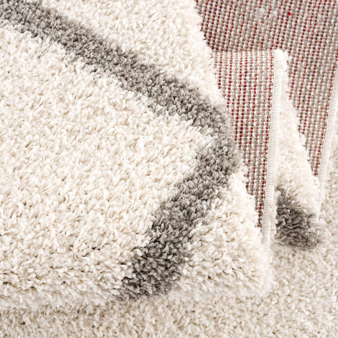 SANAT Madrid Shaggy Teppich Rund - Hochflor Teppiche für Wohnzimmer, Schlafzimmer, Küche - Creme, Gr
