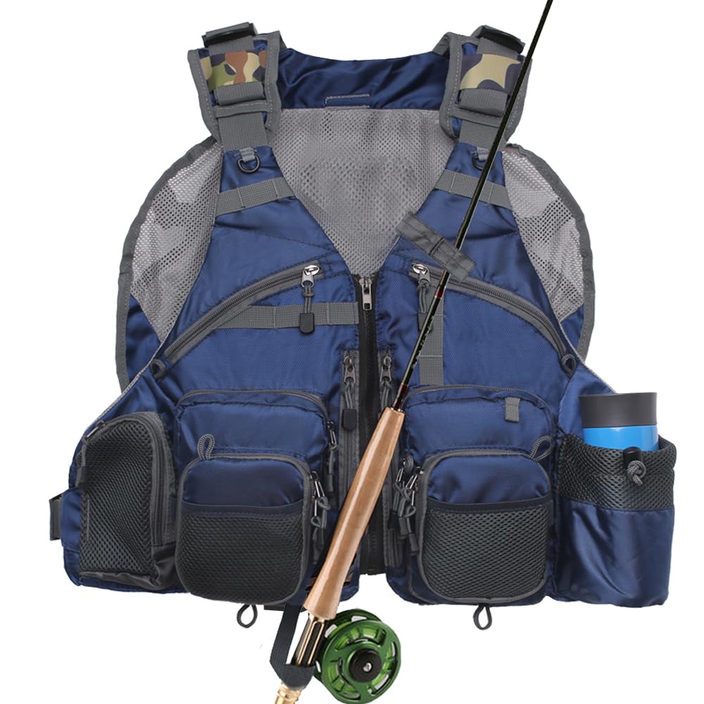 Kylebooker Fliegenfischen Weste Angelweste Einstellbare Grösse Maschen Multi-Taschen Jacke Einheitsg