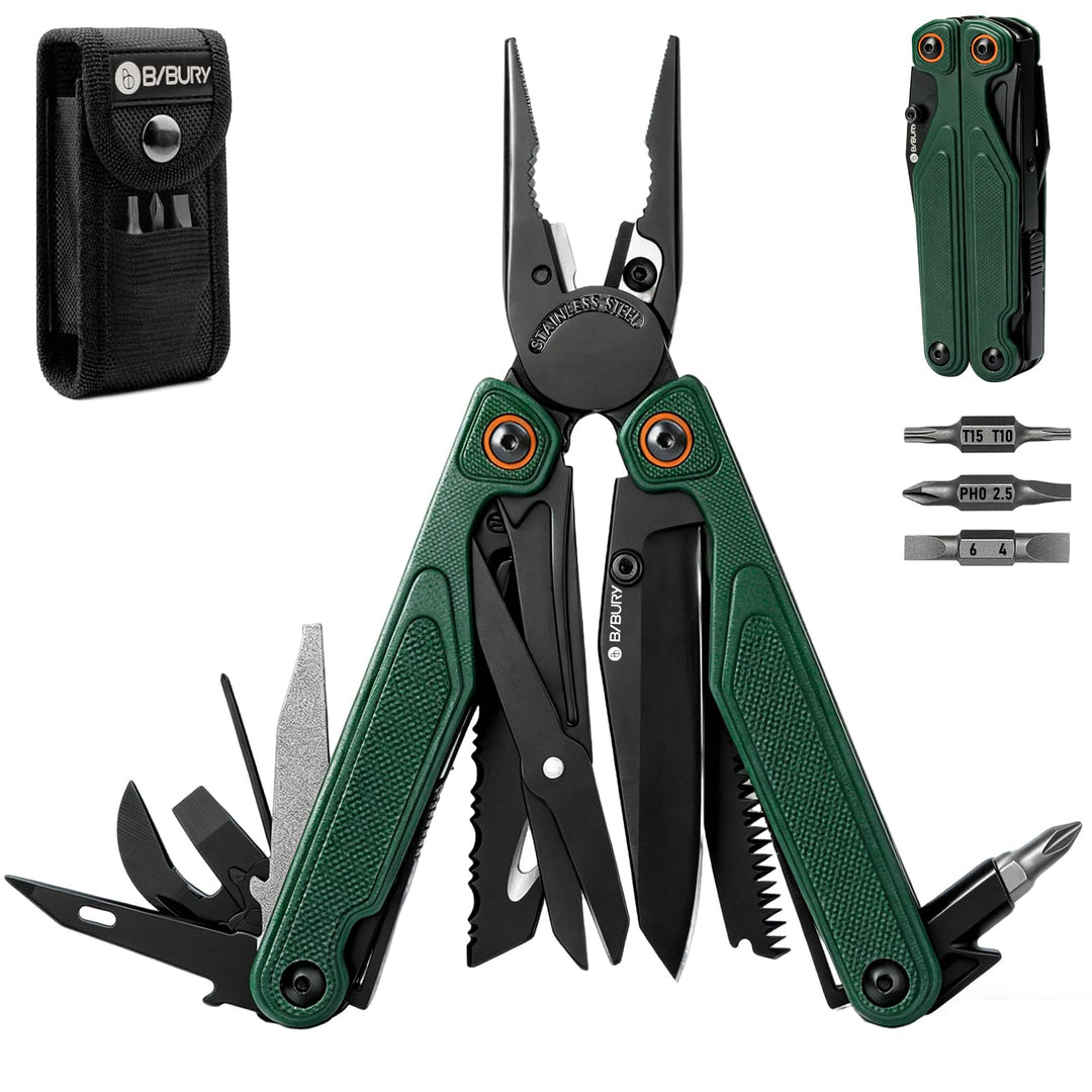 BIBURY 25-in-1 Multitool Multifunktionszange, YG12 Hartmetall-Schneide, G10-Griff, 3Cr13 Edelstahl,