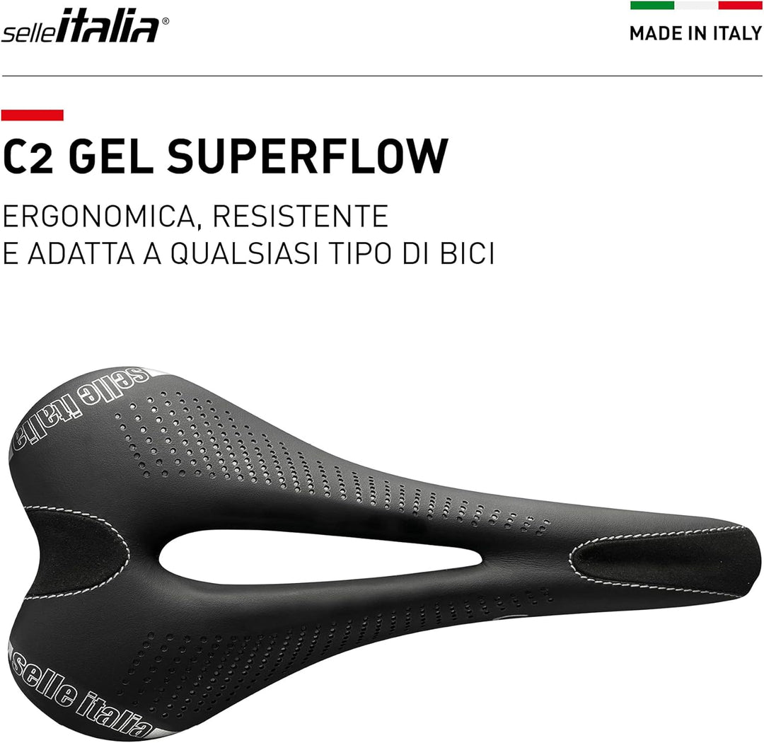 Selle Italia - Sattel für Rennrad C2 Gel Flow, Rail Manganese Rohr Ø7, Sattel Road Gran Turismo Fase