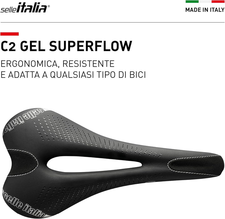 Selle Italia - Sattel für Rennrad C2 Gel Flow, Rail Manganese Rohr Ø7, Sattel Road Gran Turismo Fase