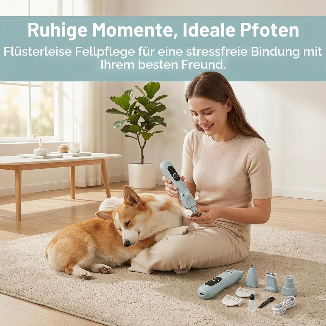 Colexy 4 in 1 Hundeschermaschine Set, Leise Pfotentrimmer für Hunde mit 4 Schneidköpfen, Kabellos Sc
