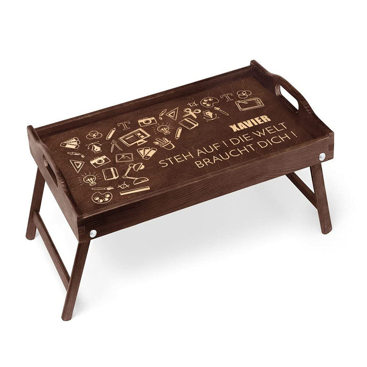 Maverton Serviertisch mit Gravur - personalisiert - Snack-Tablett mit Griffen - klappbare Beine - er
