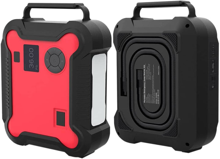 revolt Pkw Starthilfe: 4in1-Starthilfe-Powerbank, Kompressor, USB, 16 Ah, 1200A, 150 psi (Pumpe, Akk