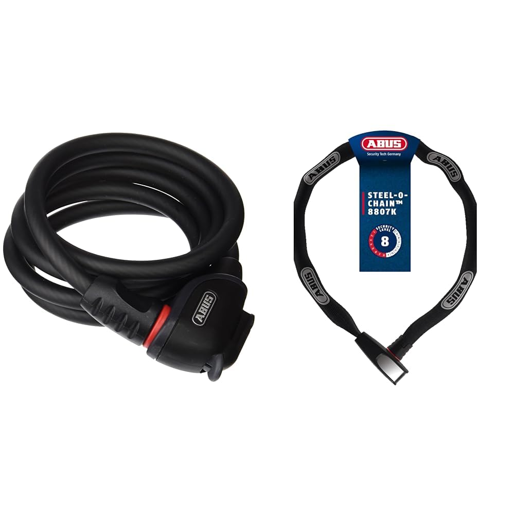 ABUS Kabelschloss Phantom 8950/180 KF - Fahrradschloss-Set & Kettenschloss Steel-O-Chain 8807K – Fle