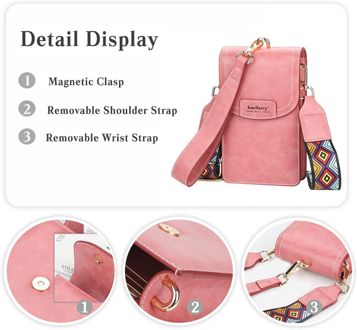 PORRASSO Handy Umhängetasche Damen Mode Handytasche PU Schultertasche Mädchen Geldbörse Crossbody Ba