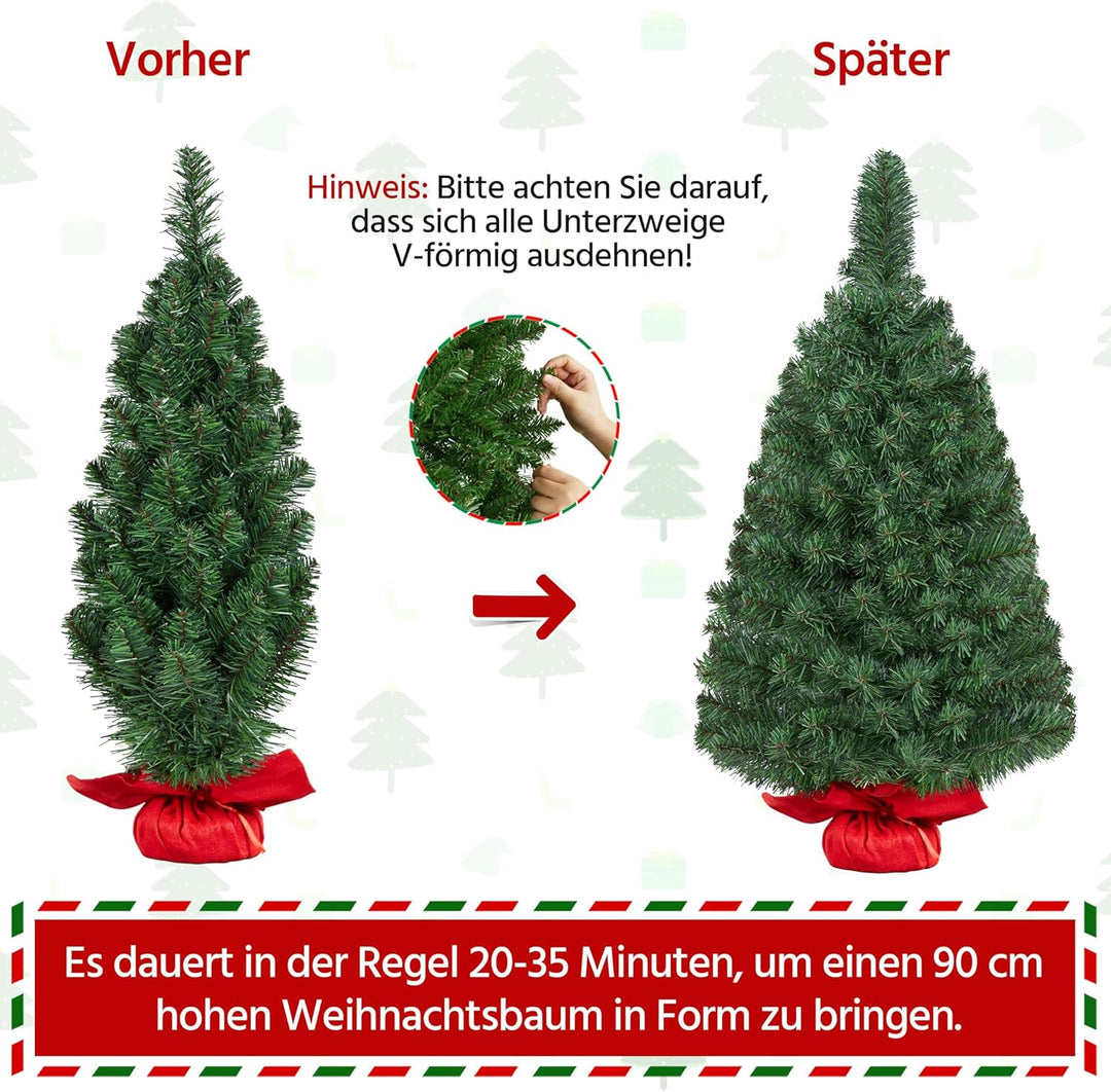 Yaheetech 90cm künstlicher Weihnachtsbaum, Mini Weihnachtsbaum, Weihnachtsdeko, Christbaum, schwer e