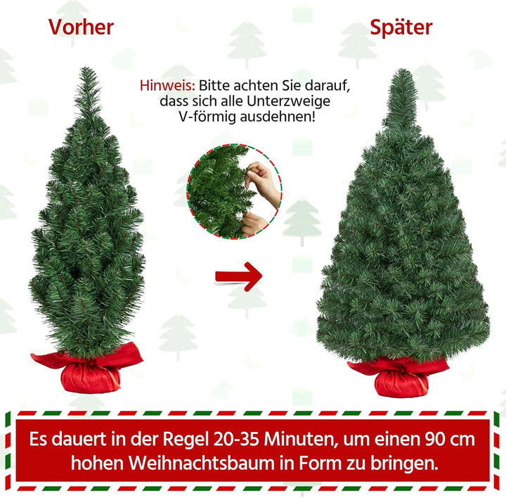 Yaheetech 90cm künstlicher Weihnachtsbaum, Mini Weihnachtsbaum, Weihnachtsdeko, Christbaum, schwer e