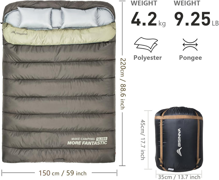 BISINNA Winter Doppelschlafsack für Erwachsene 2 Personen Outdoor Warmer Schlafsack 3 Jahreszeiten–