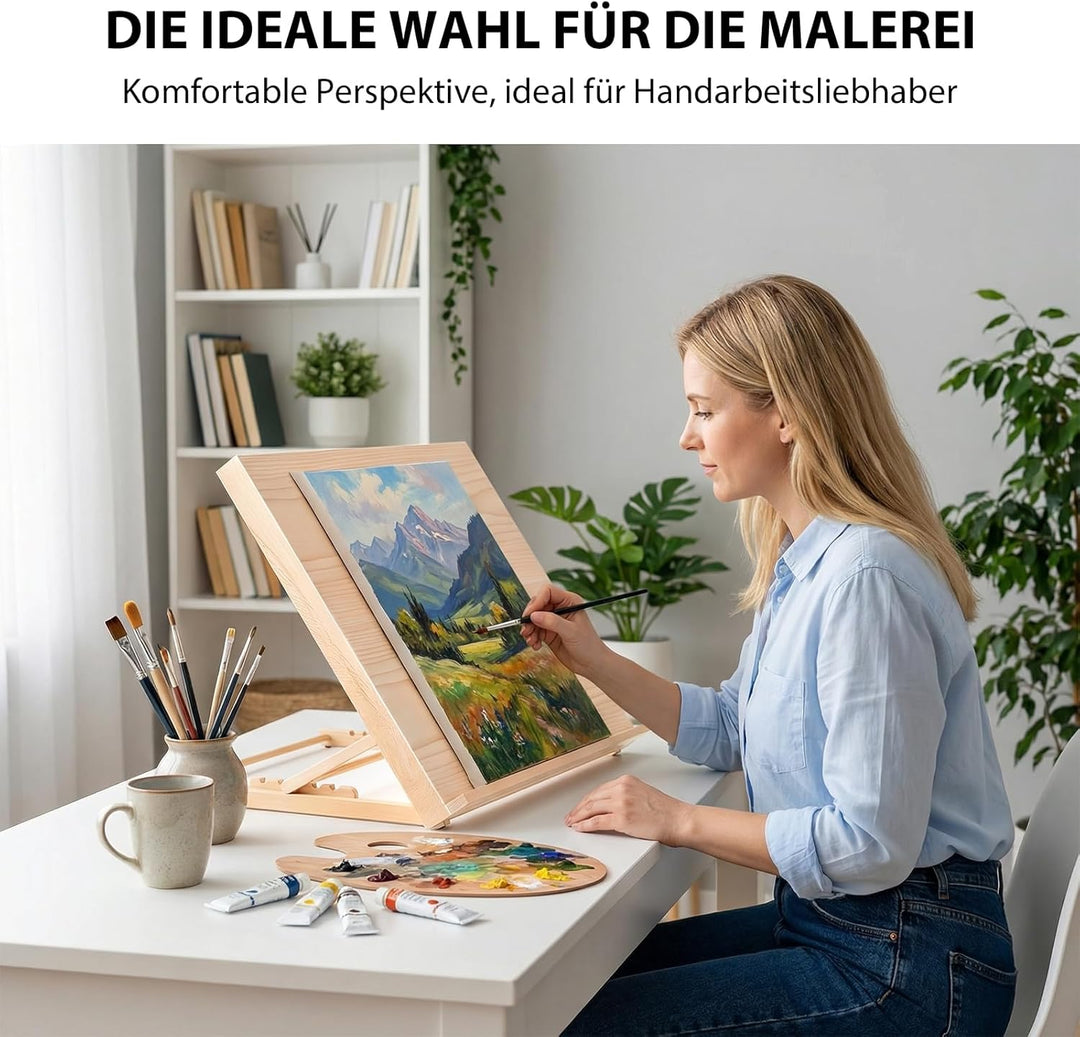 Zeichenbrett Staffelei, A2 Tischstaffelei Workstation 65x51cm aus Buchenholz, 5 Verschiedene Winkel,