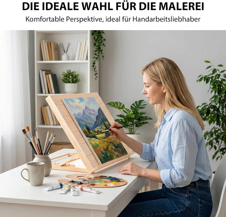 Zeichenbrett Staffelei, A2 Tischstaffelei Workstation 65x51cm aus Buchenholz, 5 Verschiedene Winkel,