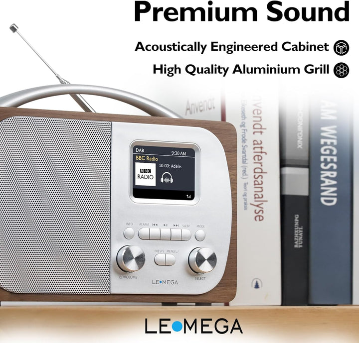 LEMEGA DR5 Tragbares DAB/DAB+ Digitalradio,Radio Holz mit Bluetooth 5.3,UKW-Radio für die Küche oder
