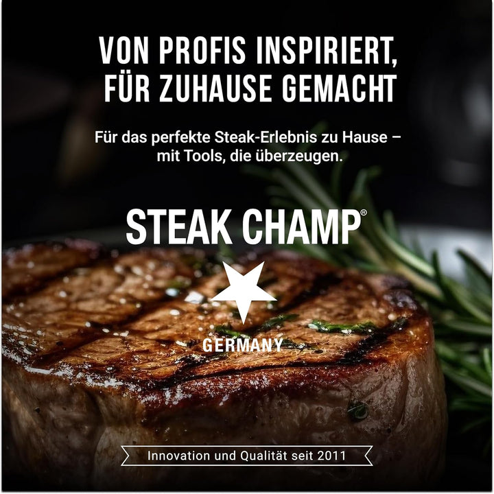 STEAK CHAMP Gusseisen Grillpfanne - Grillpfanne aus Gusseisen 26cm (quadratisch) mit abnehmbaren Gri